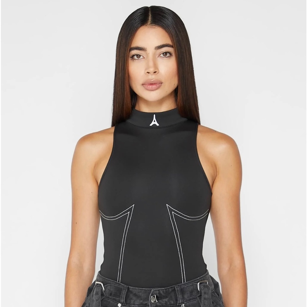 MANIERE DE VOIR black/dark gray body suit. Never worn, tags still attached!